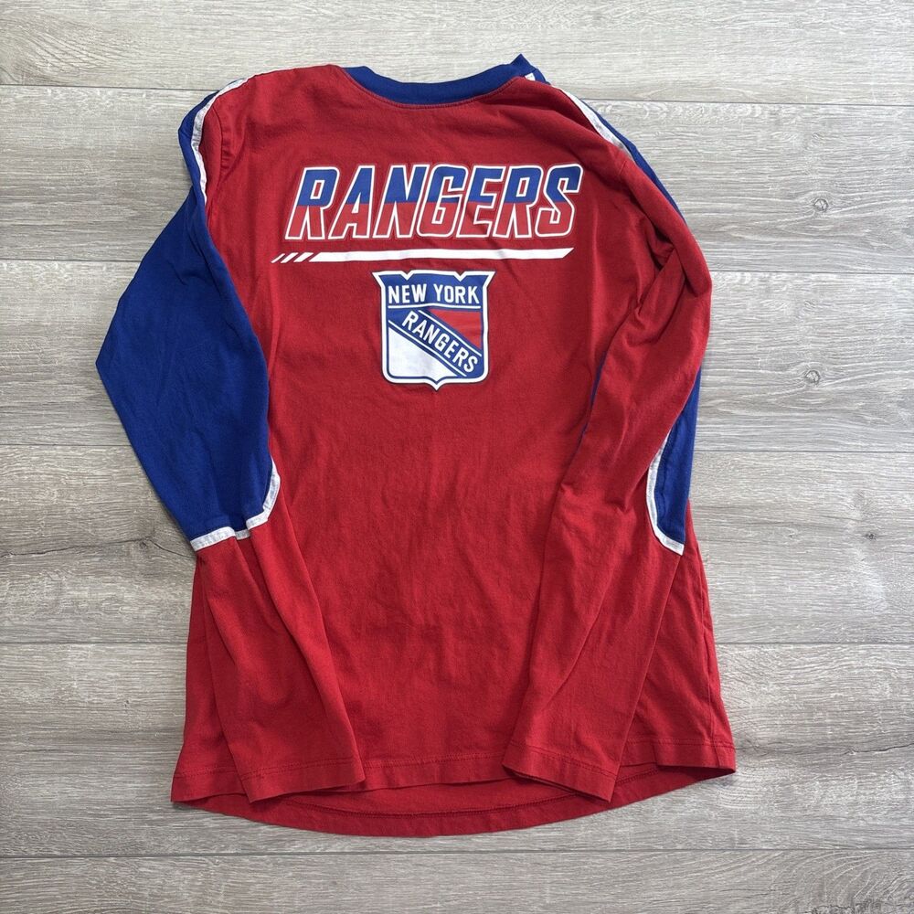 New York Rangers NHL Youth Long Sleeve Shirt L/G 14/16 Red Blue Logo